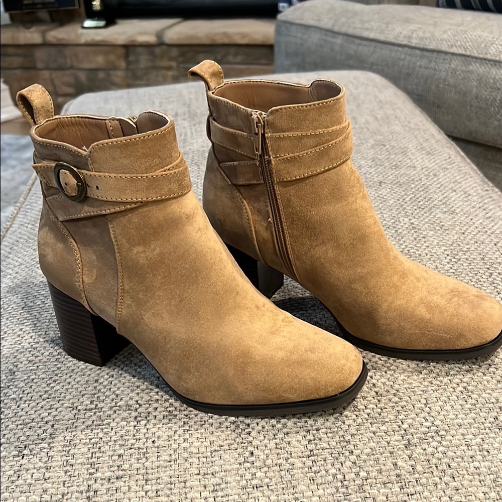 Sonoma Tan Suede Ankle Boots with Chunky Heel